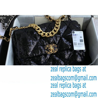 Chanel 19 Large Flap Bag AS1161 Sequins Black 2020