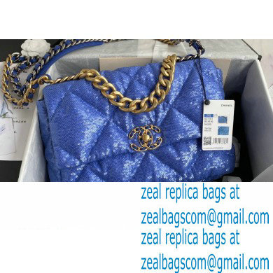 Chanel 19 Large Flap Bag AS1161 Sequins Blue 2020