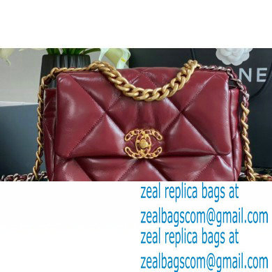 Chanel 19 Small Flap Bag AS1160 Shiny Crumpled Calfskin Burgundy 2020