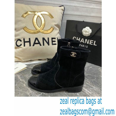 Chanel CC Logo sude Ankle Boots Black 2020