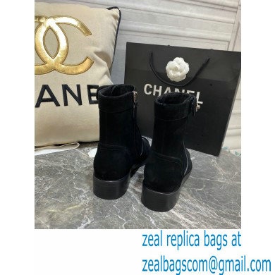 Chanel CC Logo sude Ankle Boots Black 2020