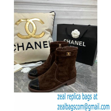 Chanel CC Logo sude Ankle Boots coffee 2020