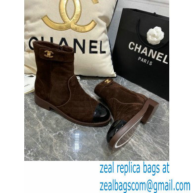Chanel CC Logo sude Ankle Boots coffee 2020