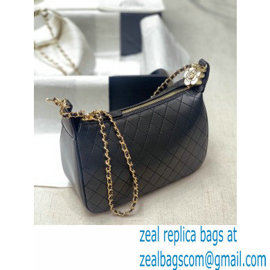 Chanel Calfskin Camellia Hobo Bag Black 2020