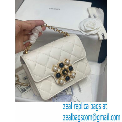 Chanel Calfskin and Crystal Pearls Mini Flap Bag AS1889 White 2020