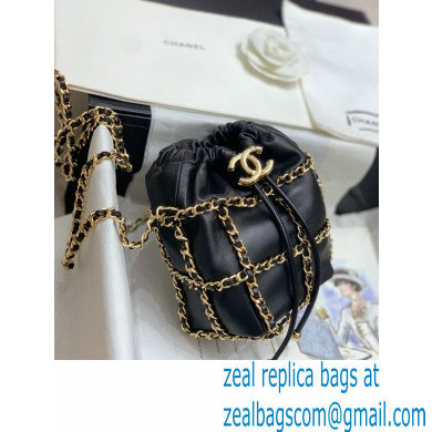 Chanel Drawstring Bucket Mini Bag Black with Chains 2020 - Click Image to Close