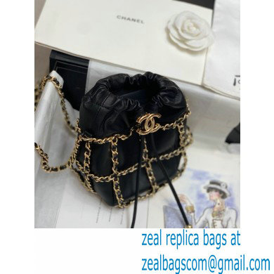 Chanel Drawstring Bucket Mini Bag Black with Chains 2020 - Click Image to Close