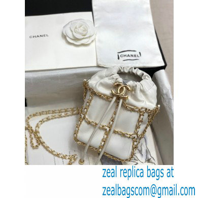 Chanel Drawstring Bucket Mini Bag White with Chains 2020