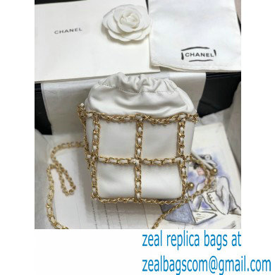 Chanel Drawstring Bucket Mini Bag White with Chains 2020