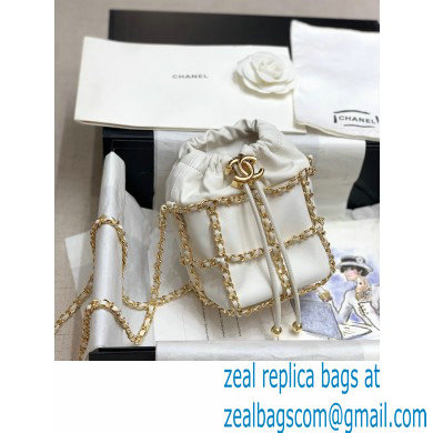 Chanel Drawstring Bucket Mini Bag White with Chains 2020