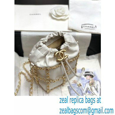 Chanel Drawstring Bucket Mini Bag White with Chains 2020