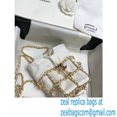 Chanel Drawstring Bucket Mini Bag White with Chains 2020