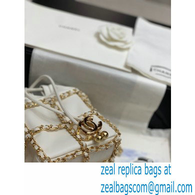 Chanel Drawstring Bucket Mini Bag White with Chains 2020
