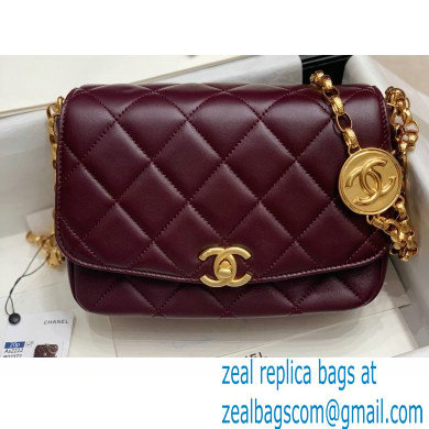 Chanel Lambskin CC Coin Flap Bag AS2222 Burgundy 2020