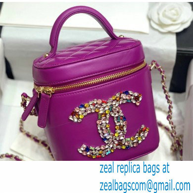 Chanel Lambskin Crystal CC Logo Vanity Case Bag Purple 2020