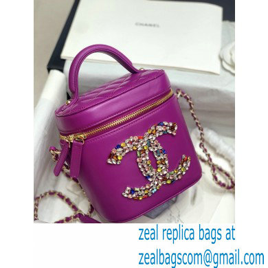 Chanel Lambskin Crystal CC Logo Vanity Case Bag Purple 2020