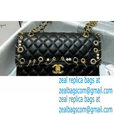 Chanel Perforated Pearls and Chains Classic Flap Bag Black 2020