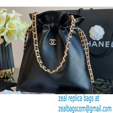 Chanel Shiny Lambskin Large Drawstring Bucket Shopping Bag AS2170 Black 2020