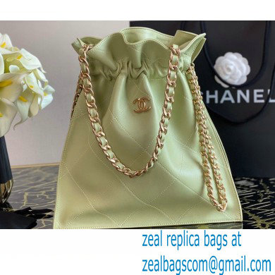 Chanel Shiny Lambskin Large Drawstring Bucket Shopping Bag AS2170 Green 2020