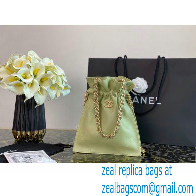 Chanel Shiny Lambskin Small Drawstring Bucket Shopping Bag AS2169 Green 2020 - Click Image to Close