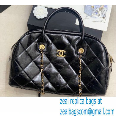 Chanel Wax Calfskin Travel Bowling Bag Black 2020