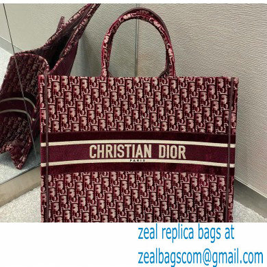 Dior Book Tote Bag in Oblique Embroidered Velvet Burgundy 2020