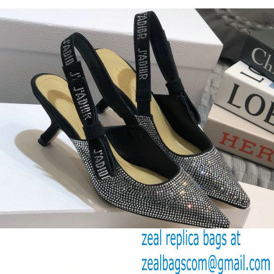 Dior Heel 6.5cm J'Adior All Over Rhinestone Slingback Pumps Black 2020