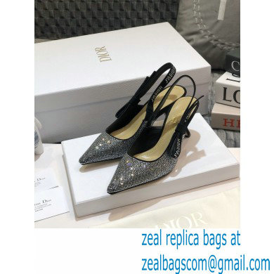 Dior Heel 6.5cm J'Adior All Over Rhinestone Slingback Pumps Black 2020 - Click Image to Close