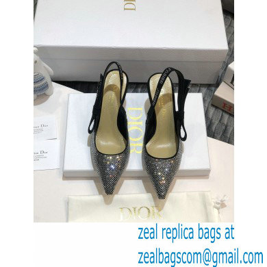 Dior Heel 6.5cm J'Adior All Over Rhinestone Slingback Pumps Black 2020 - Click Image to Close