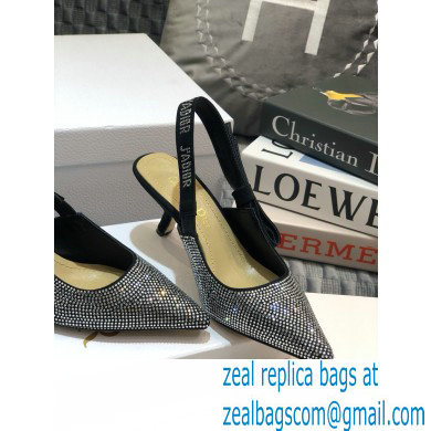 Dior Heel 6.5cm J'Adior All Over Rhinestone Slingback Pumps Black 2020 - Click Image to Close