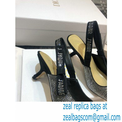 Dior Heel 6.5cm J'Adior All Over Rhinestone Slingback Pumps Black 2020 - Click Image to Close