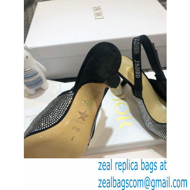 Dior Heel 6.5cm J'Adior All Over Rhinestone Slingback Pumps Black 2020 - Click Image to Close