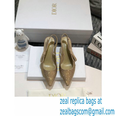 Dior Heel 6.5cm J'Adior All Over Rhinestone Slingback Pumps Gold 2020 - Click Image to Close