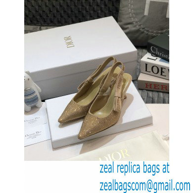 Dior Heel 6.5cm J'Adior All Over Rhinestone Slingback Pumps Gold 2020 - Click Image to Close