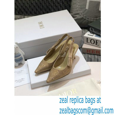 Dior Heel 6.5cm J'Adior All Over Rhinestone Slingback Pumps Gold 2020