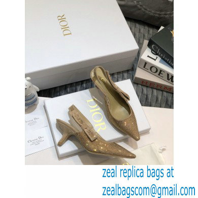 Dior Heel 6.5cm J'Adior All Over Rhinestone Slingback Pumps Gold 2020 - Click Image to Close