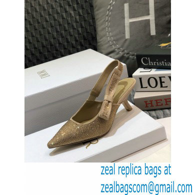 Dior Heel 6.5cm J'Adior All Over Rhinestone Slingback Pumps Gold 2020 - Click Image to Close