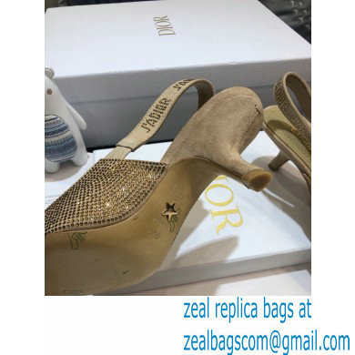 Dior Heel 6.5cm J'Adior All Over Rhinestone Slingback Pumps Gold 2020 - Click Image to Close