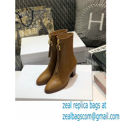 Dior Heel 7cm Calfskin Ankle Boots Brown with Front Zip 2020