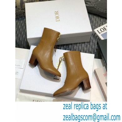 Dior Heel 7cm Calfskin Ankle Boots Brown with Front Zip 2020