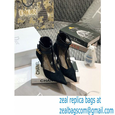 Dior Heel 8cm Suede Calfskin Mesh Dior-I Ankle Boots Black/Gold 2020 - Click Image to Close