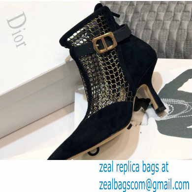 Dior Heel 8cm Suede Calfskin Mesh Dior-I Ankle Boots Black/Gold 2020