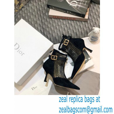 Dior Heel 8cm Suede Calfskin Mesh Dior-I Ankle Boots Black/Gold 2020 - Click Image to Close