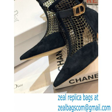 Dior Heel 8cm Suede Calfskin Mesh Dior-I Ankle Boots Black/Gold 2020