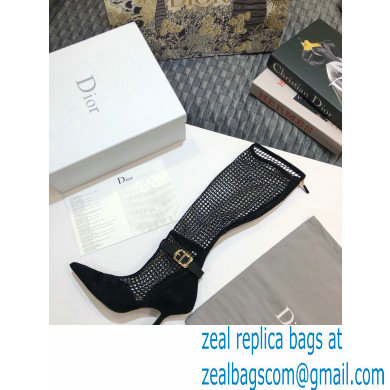 Dior Heel 8cm Suede Calfskin Mesh Dior-I High Boots Black 2020 - Click Image to Close