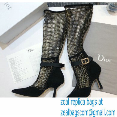 Dior Heel 8cm Suede Calfskin Mesh Dior-I High Boots Black/Gold 2020