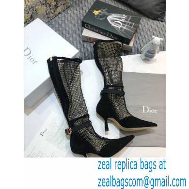 Dior Heel 8cm Suede Calfskin Mesh Dior-I High Boots Black/Gold 2020