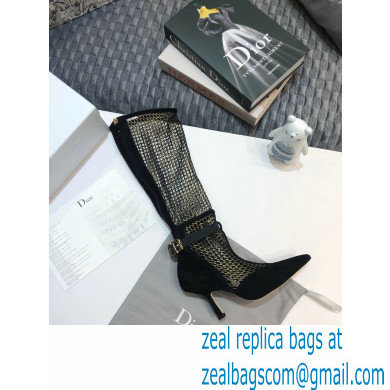 Dior Heel 8cm Suede Calfskin Mesh Dior-I High Boots Black/Gold 2020