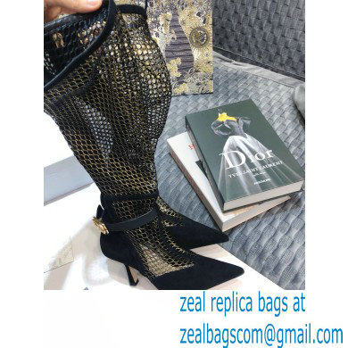 Dior Heel 8cm Suede Calfskin Mesh Dior-I High Boots Black/Gold 2020