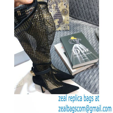 Dior Heel 8cm Suede Calfskin Mesh Dior-I High Boots Black/Gold 2020 - Click Image to Close